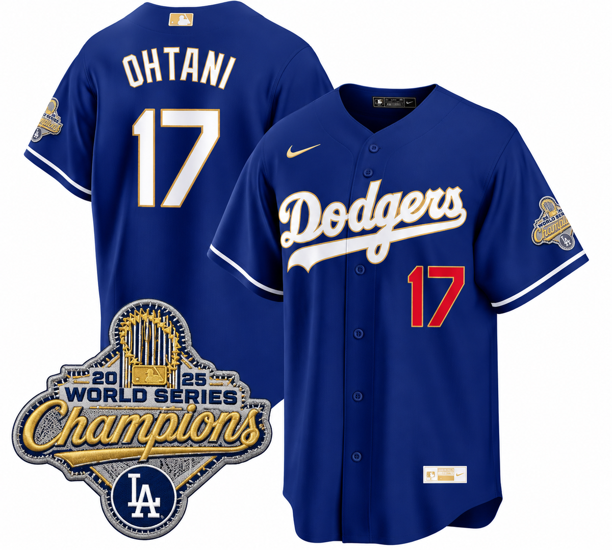 CASACA MLB DODGERS AZUL EDICIÓN CAMPEONES 2025 “OHTANI 17” VERSIÓN FAN