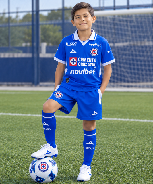 JERSEY CRUZ AZUL LOCAL PARA NIÑO (incluye short)